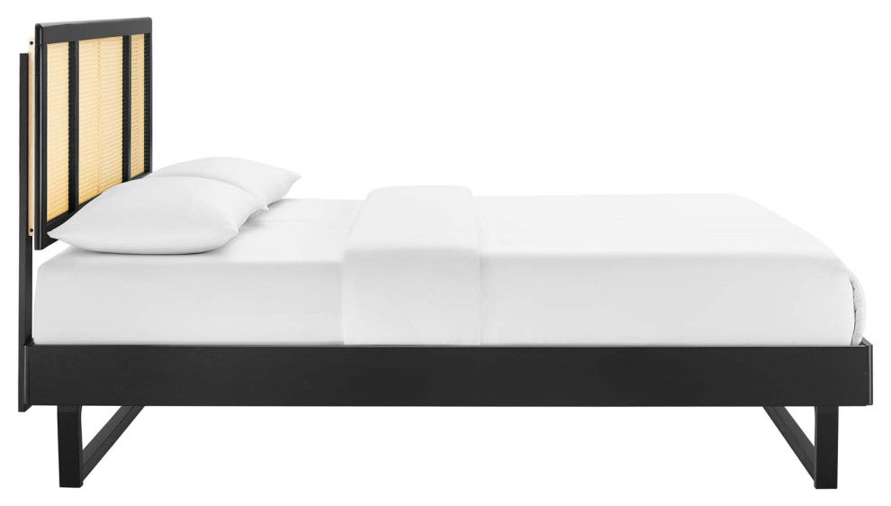 Kelsea Cane and Wood Full Platform Bed With Angular Legs MOD-6695-BLK