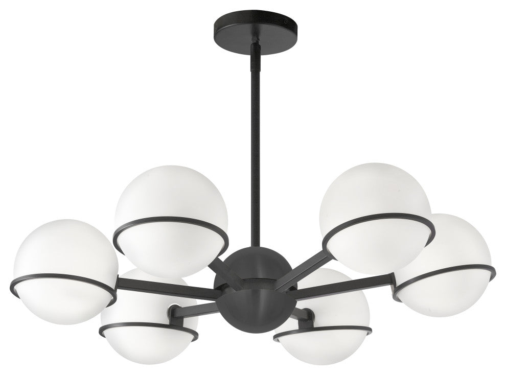 Matte Black Modern Chandelier With White Glass