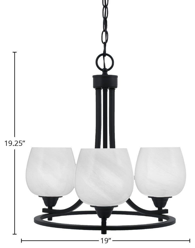 Paramount 3-Light Chandelier, Matte Black, 6" White Marble Glass