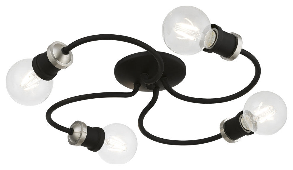 Bromley 4 Light Black With Brushed Nickel Accents Large Flush Mount