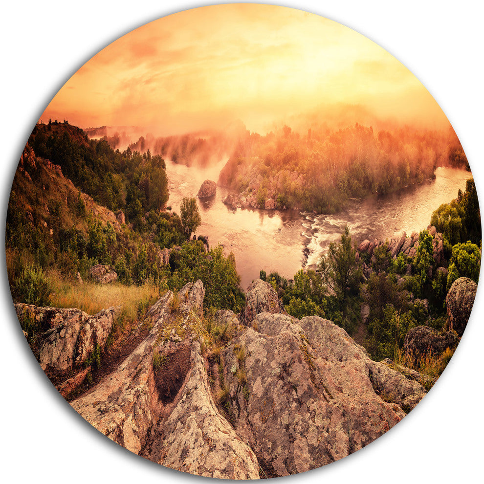 Vintage Mountain Sunrise, Landscape Photo Disc Metal Wall Art, 23"