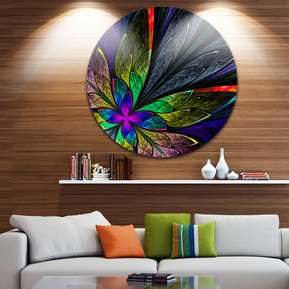 Multi Color Fractal Flower Pattern, Floral Round Wall Art, 23"