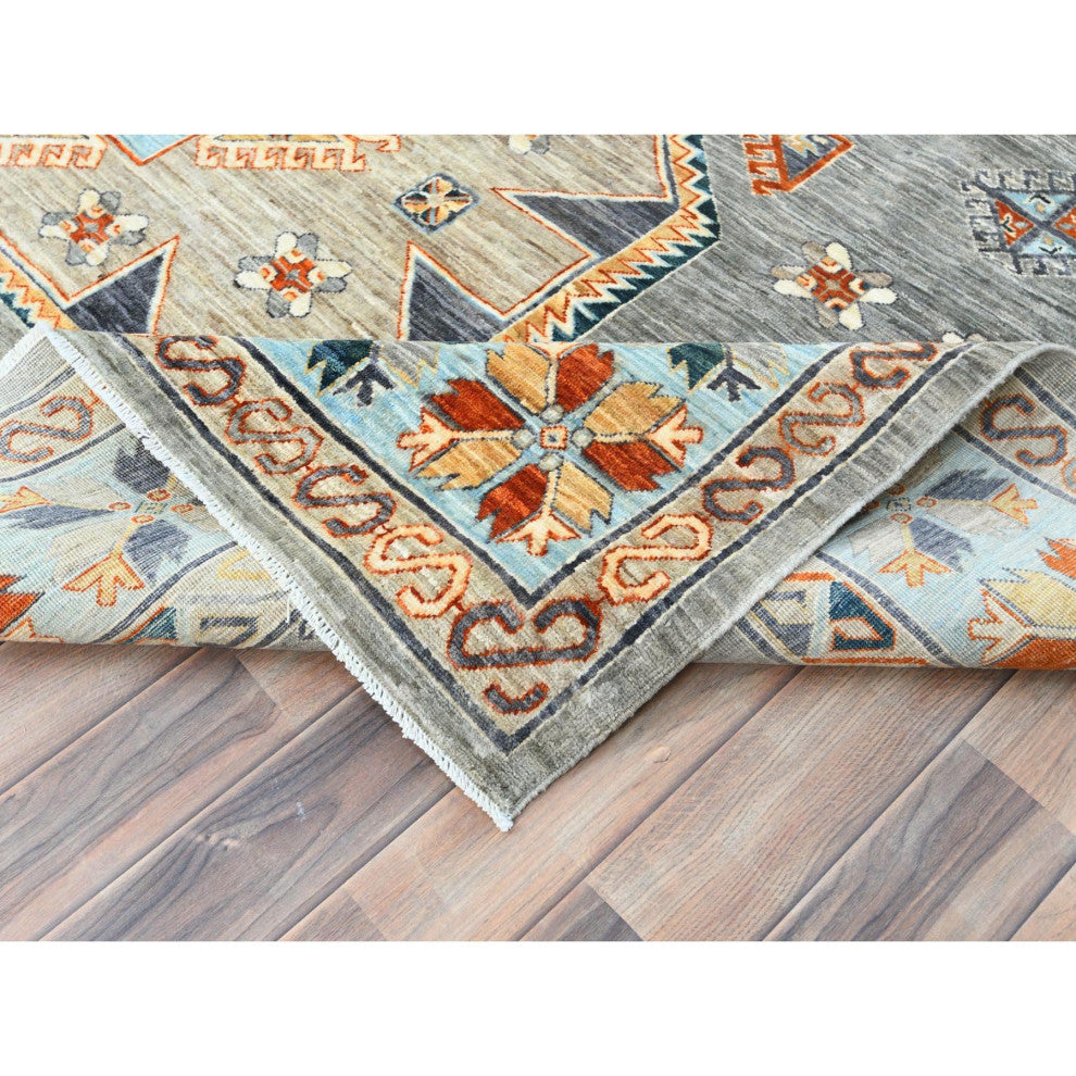 Cadet Gray Armenian Inspired Caucasian Design Wool Hand Knotted Rug 8'3"x9'9"