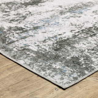 Michaela Machine Washable Marbled Grey/ Blue Indoor Area Rug, Grey, 7'6"x10'