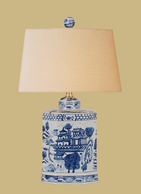 Tea House Porcelain Table Lamp, Blue and  White
