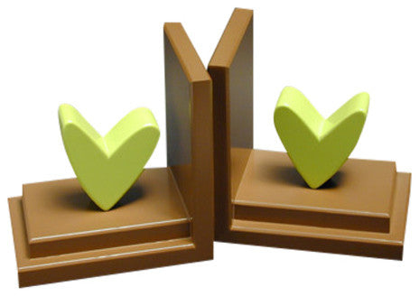 Heart Bookends, Lime With Chocolate Base