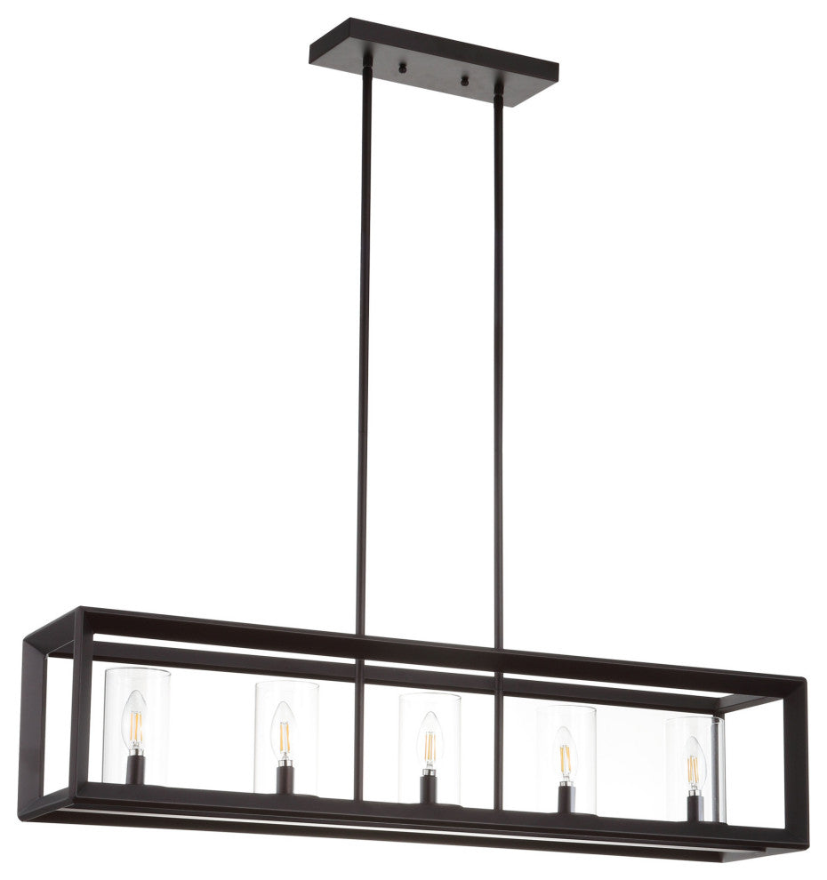 Anna 38.5" Linear 5-light Metal/Glass LED Pendant, Nickel