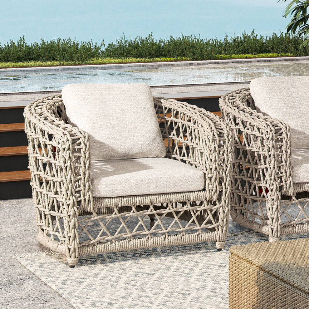 Everly 3-Piece Olefin Rope Woven Barrel Deep Seating Patio Conversation Set, Oat Beige Axroma Olefin