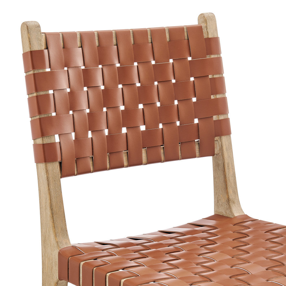 Marco Faux Leather Dining Side Chair Drift Wood Frame, Ochre Brown