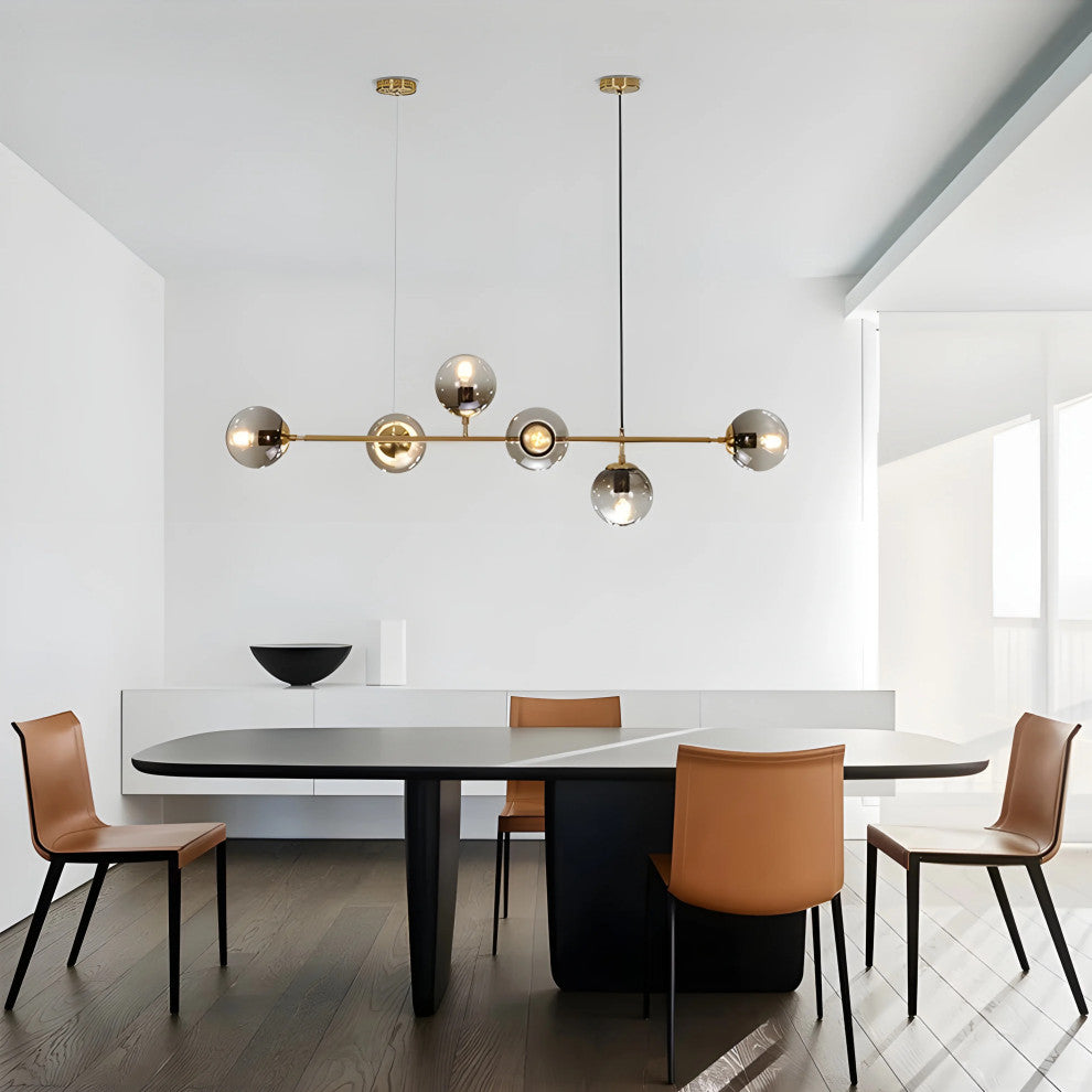 Igliano | Creative LED Pendant Light in the Shape of Glass Ball for Dining Room, Gold, Clear Glass, Warm Light