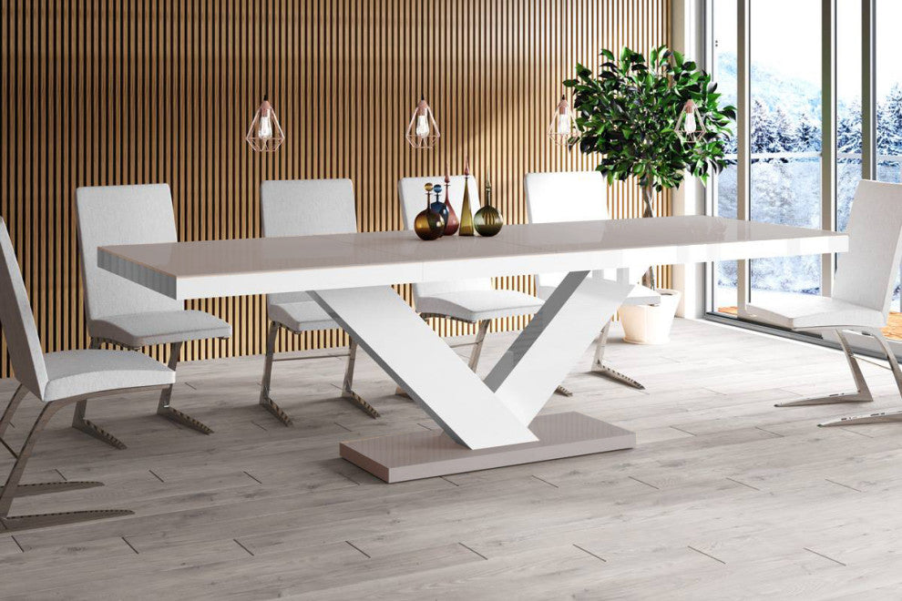 NICTORIA Dining Table with Extension, Cappuccino/White