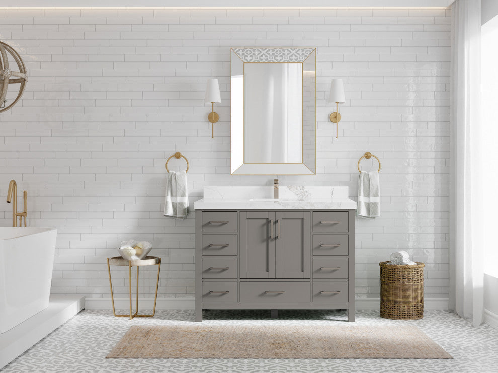 Malibu 48 Single Sink Bath Vanity in Elephant Skin Gray 2" Calacatta Nuvo