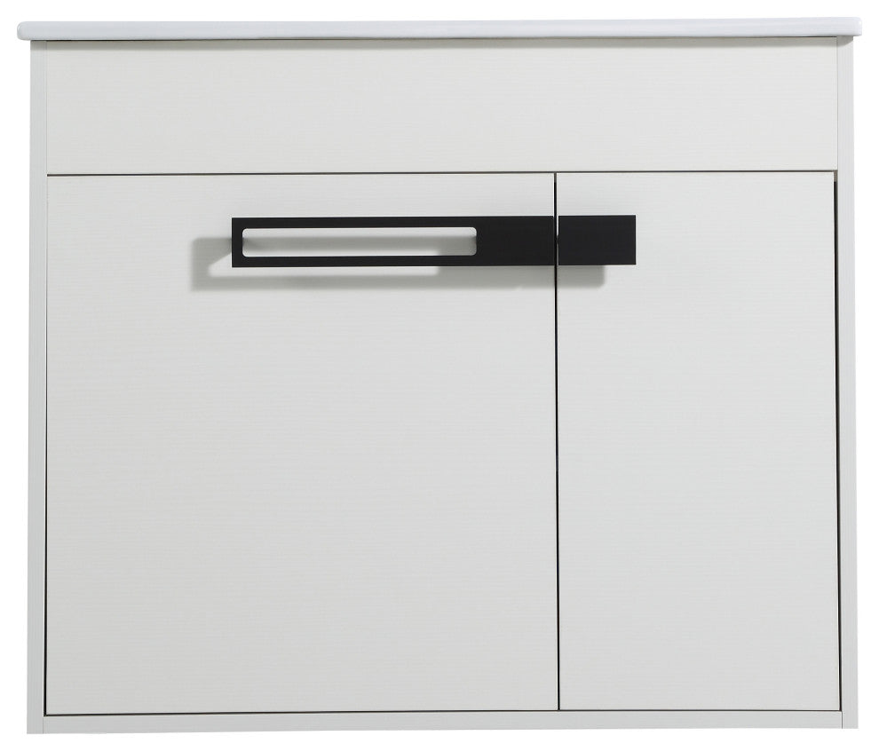Freestanding/Floating Bathroom Vanity With white Ceramics Top, White, 30"