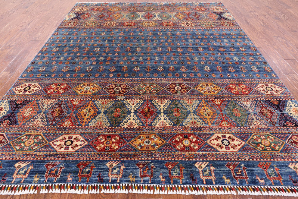 Hand Knotted Persian Tribal Gabbeh Wool Rug 8' 5" X 9' 10" Q4898