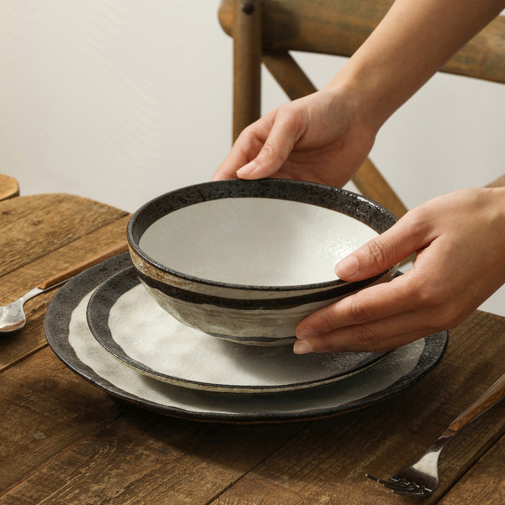 Stone Lain Lucy Porcelain 16 Piece Dinnerware Set, Beige