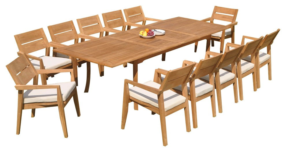 13-Piece Outdoor Teak Dining Set: 117" Rectangle Table, 12 Celo Stacking Chairs