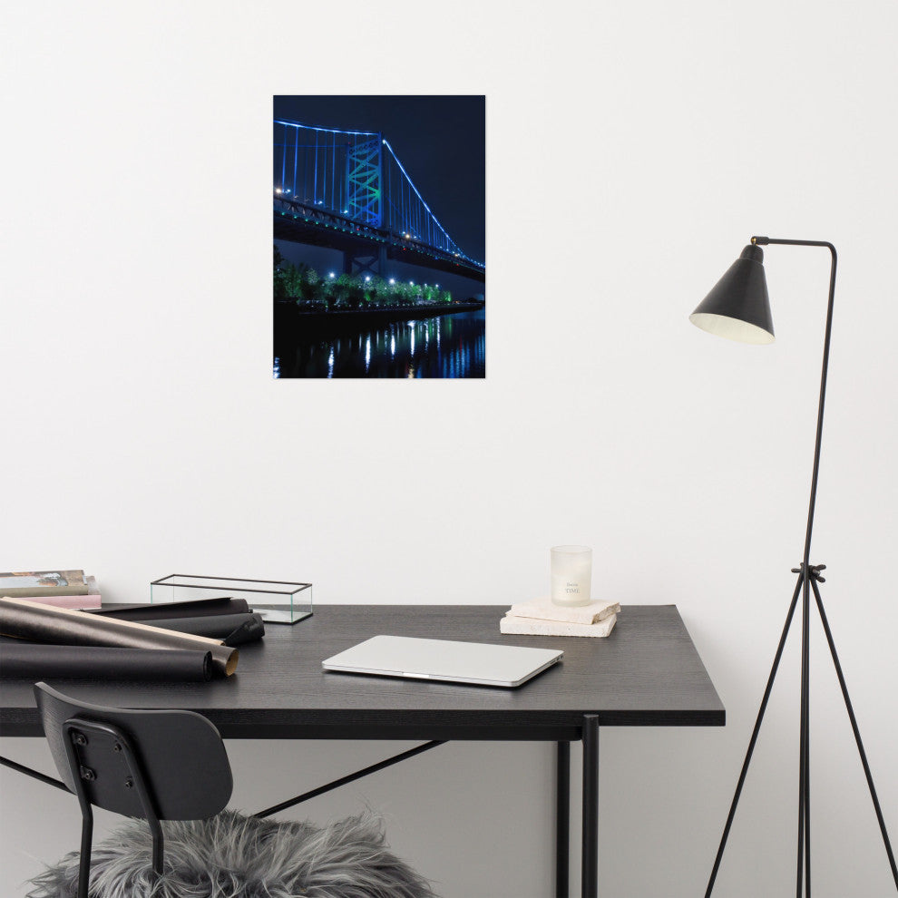 The Ben Franklin Bridge 3 Night Urban Landscape Photo Unframed Wall Art Print, 18" X 24"
