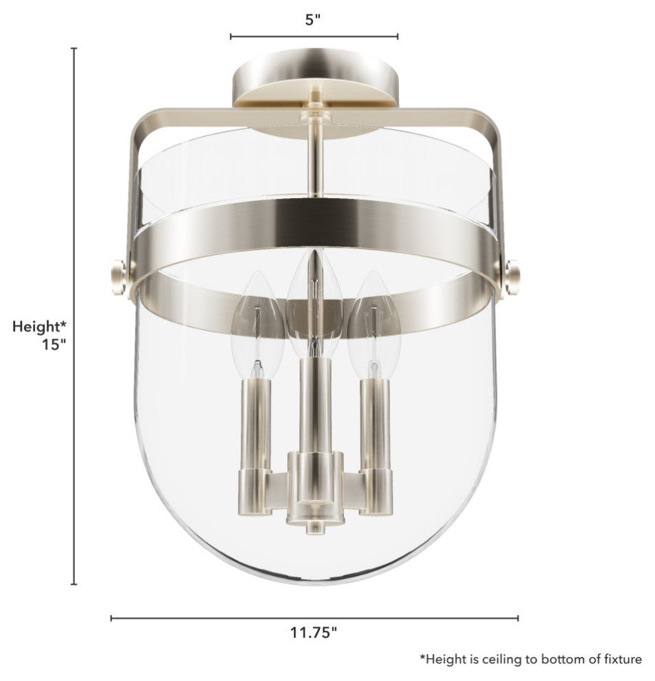 Karloff Alturas Gold, Clear Glass 3 Light Flush Mount Ceiling Light