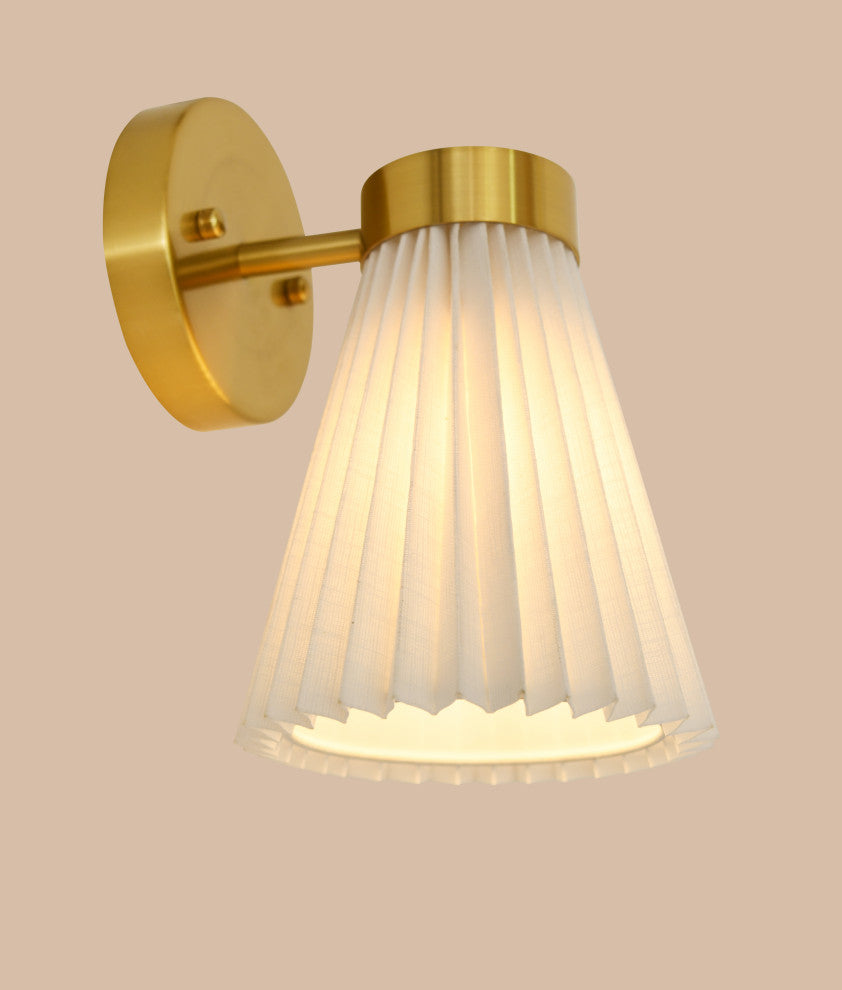 Beacon Lighting Amore Pleated Wall Bracket, Brass With White Linen Shade, 1 Light