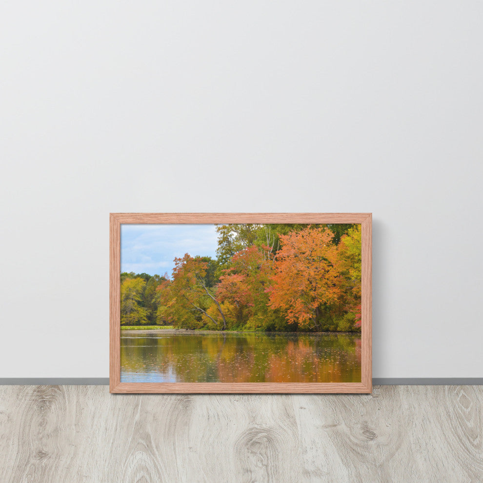 Autumn Tree Line Rural Landscape Framed Photo Paper Wall Art Prints, Red Oak, 12" X 18"
