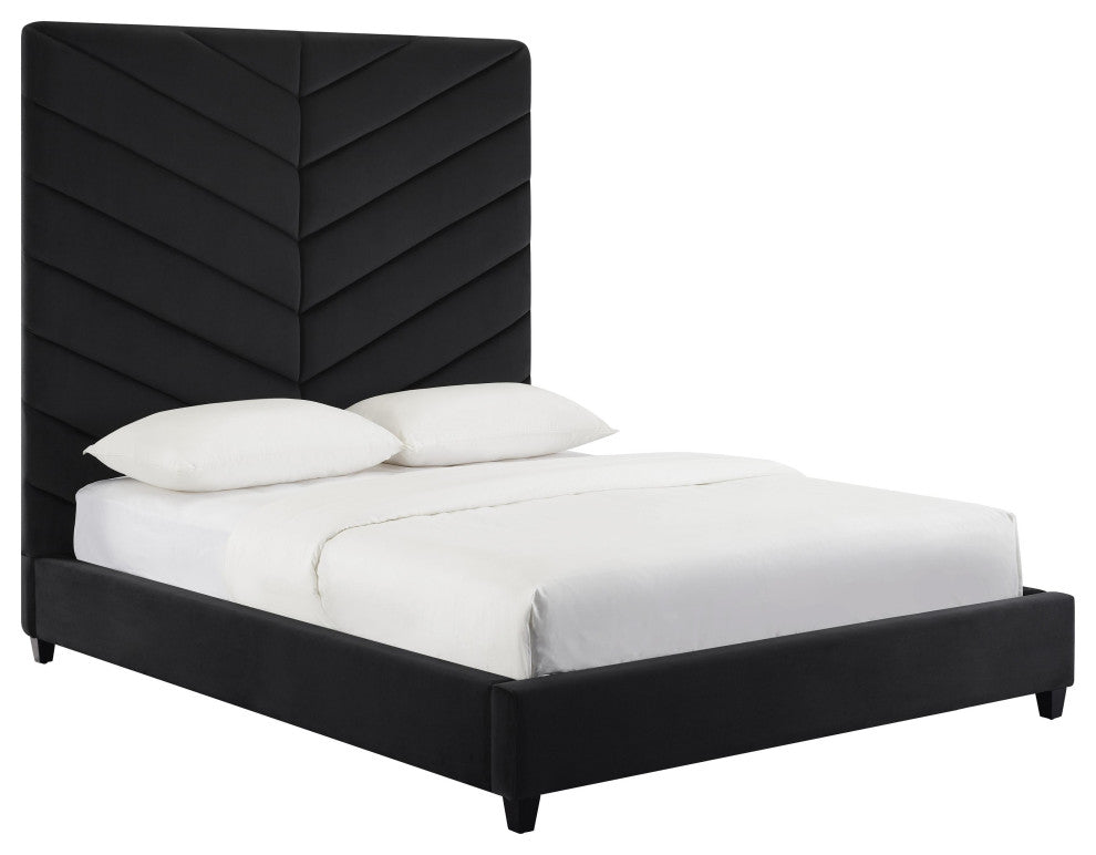 TOV Furniture Javan Black Velvet Bed in Queen