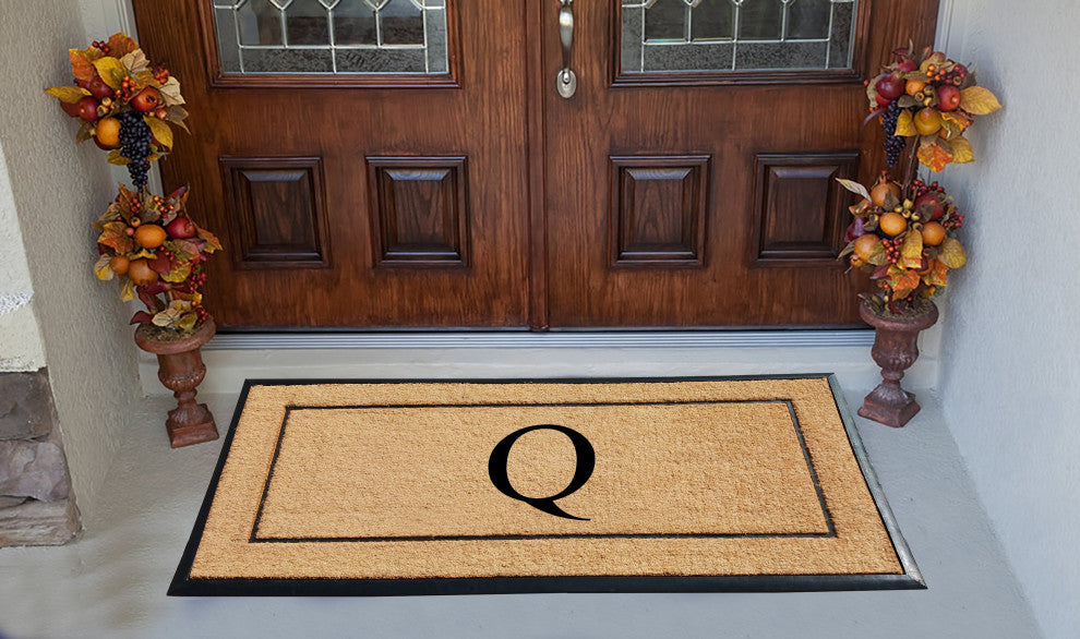 Natural Coir & Rubber Large Monogrammed Door Mat 30x60, Q