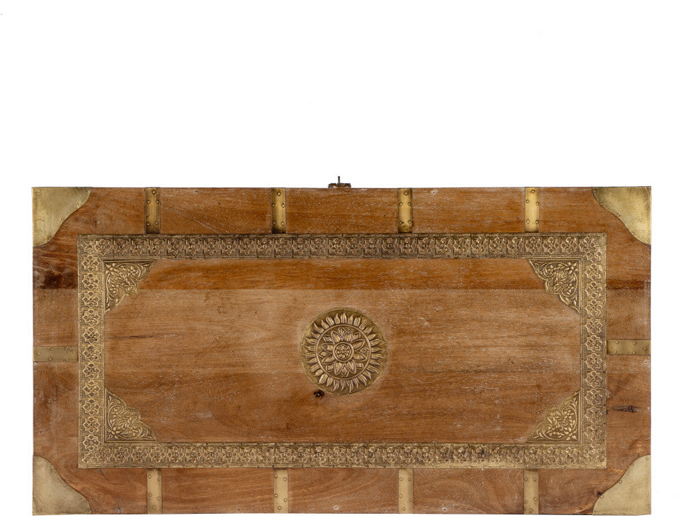Nador Hand-Painted Brass Inlay Storage Trunk Coffee Table, Sierra Brown