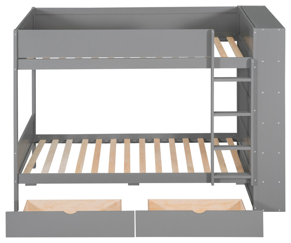 Gewnee Twin over Twin Bunk Bed With 2 Drawers and Multi-layer Cabinet