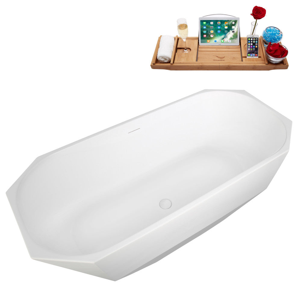 63" Streamline B-504-232-WH Freestanding Tub, Tray, Drain in Glossy White