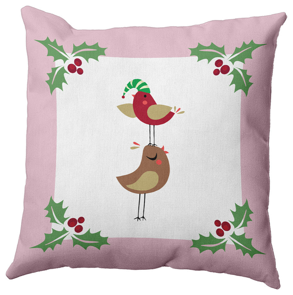 Christmas Birds Accent Pillow, Light Pink, 26"x26"