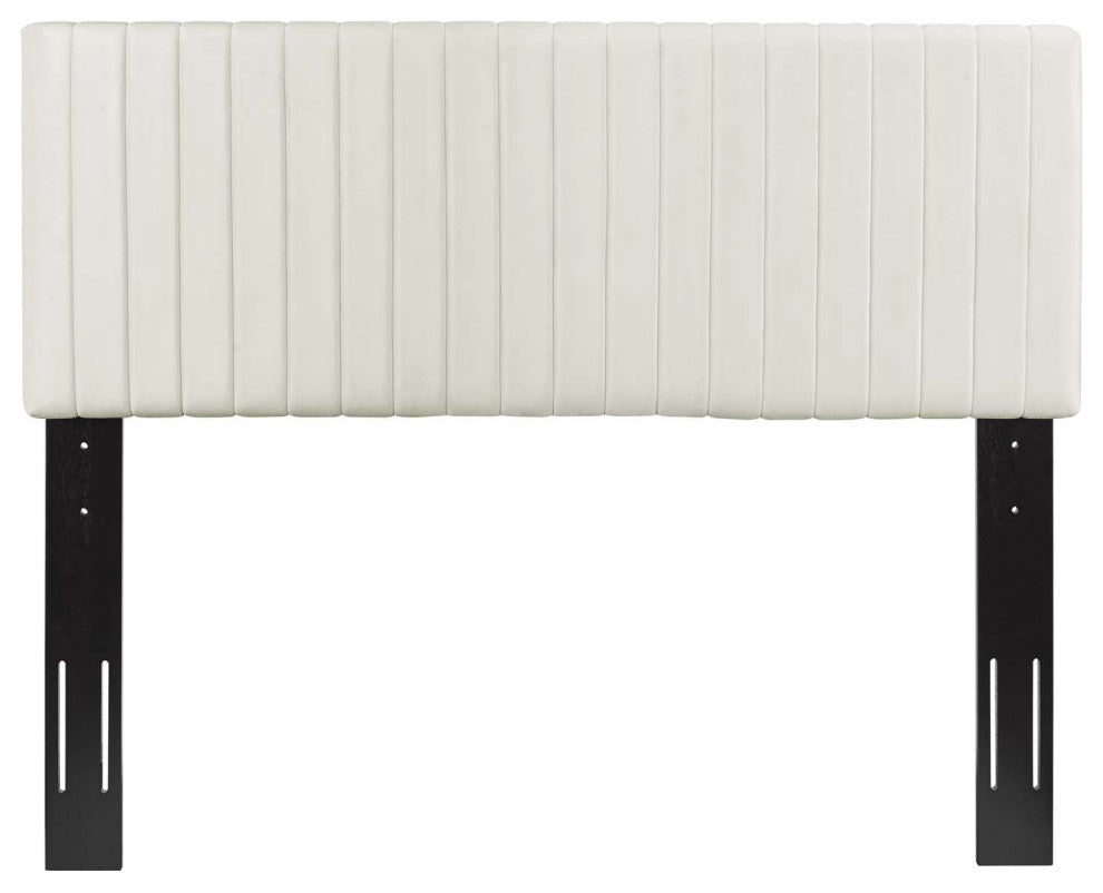 Contemporary Modern Full and Queen Size Headbaord, Velvet Fabric, Ivory White