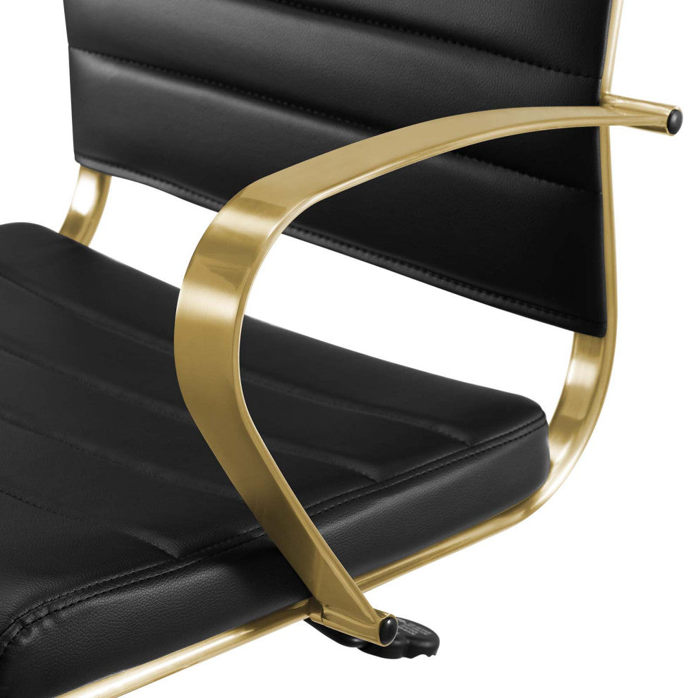 Modern Home Office Work Desk Chair, Faux Vinyl Leather Aluminum, Gold Black