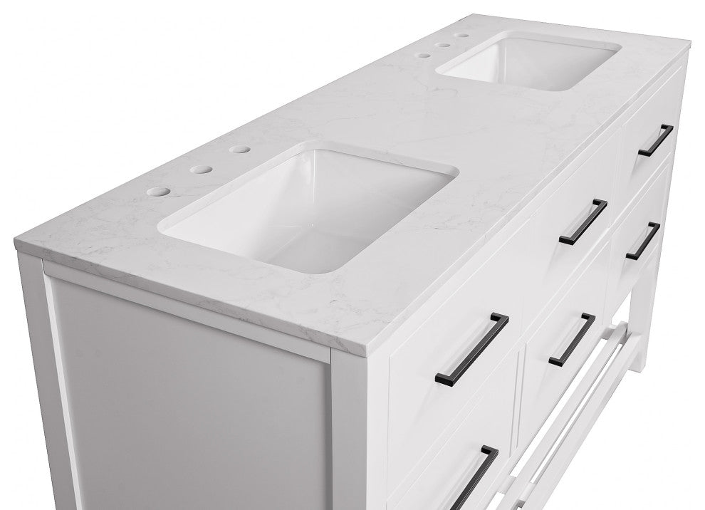 Hudson 72" Double Vanity, White, Engineered Marble