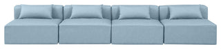 Cube Upholstered Modular Sofa, Light Blue, 4-Piece: 4 Armless Chair, Vegan Leather