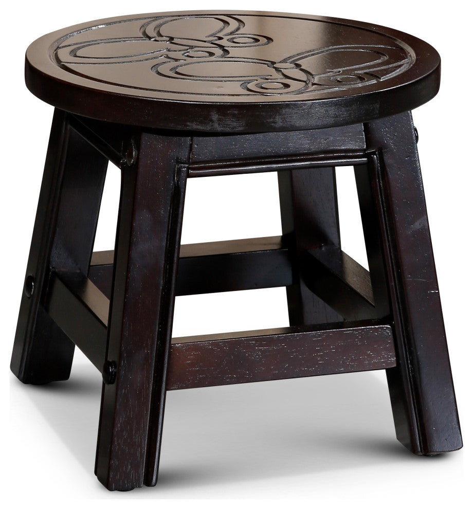DTY Indoor Living Fairplay Carved Wooden Step Stool, Espresso, Butterflies
