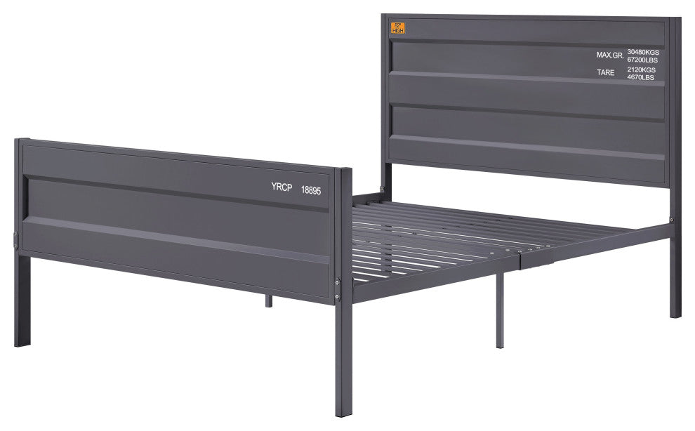 Benzara BM204613 Metal Full Size Bed with Straight Leg Support, Gray