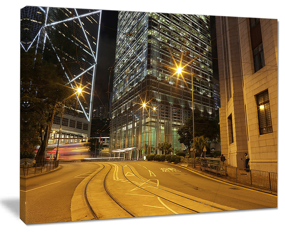 "Busy Traffic and City At Night" Cityscape Artwork Canvas, 20"x12"