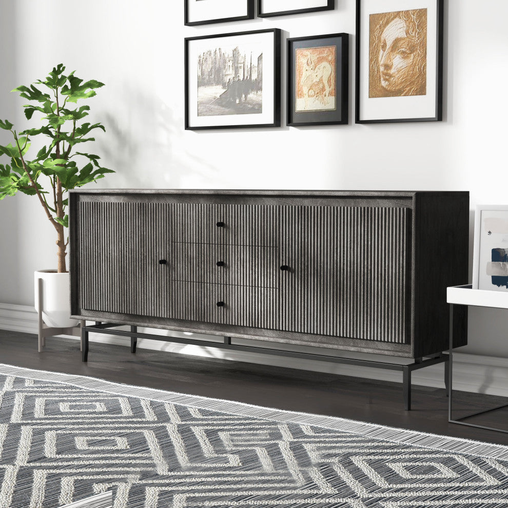Camilo 69" Wide 3 Door Wood Sideboard, Black