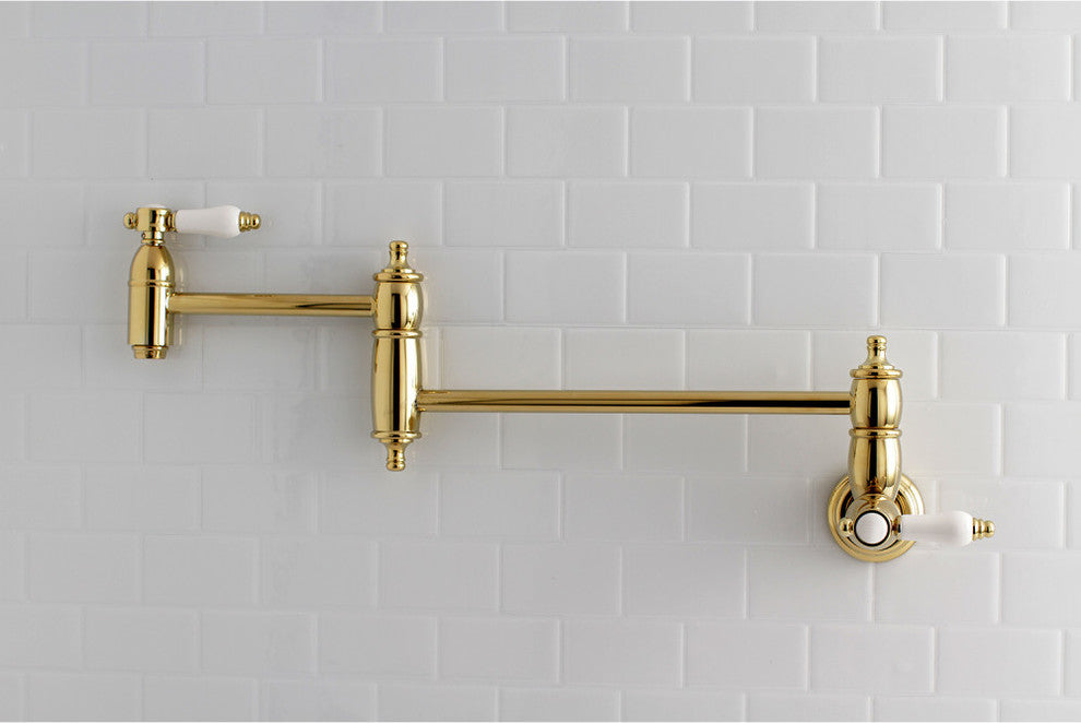 Kingston Brass Wall Mount Pot Filler Kitchen Faucet, Polished Brass