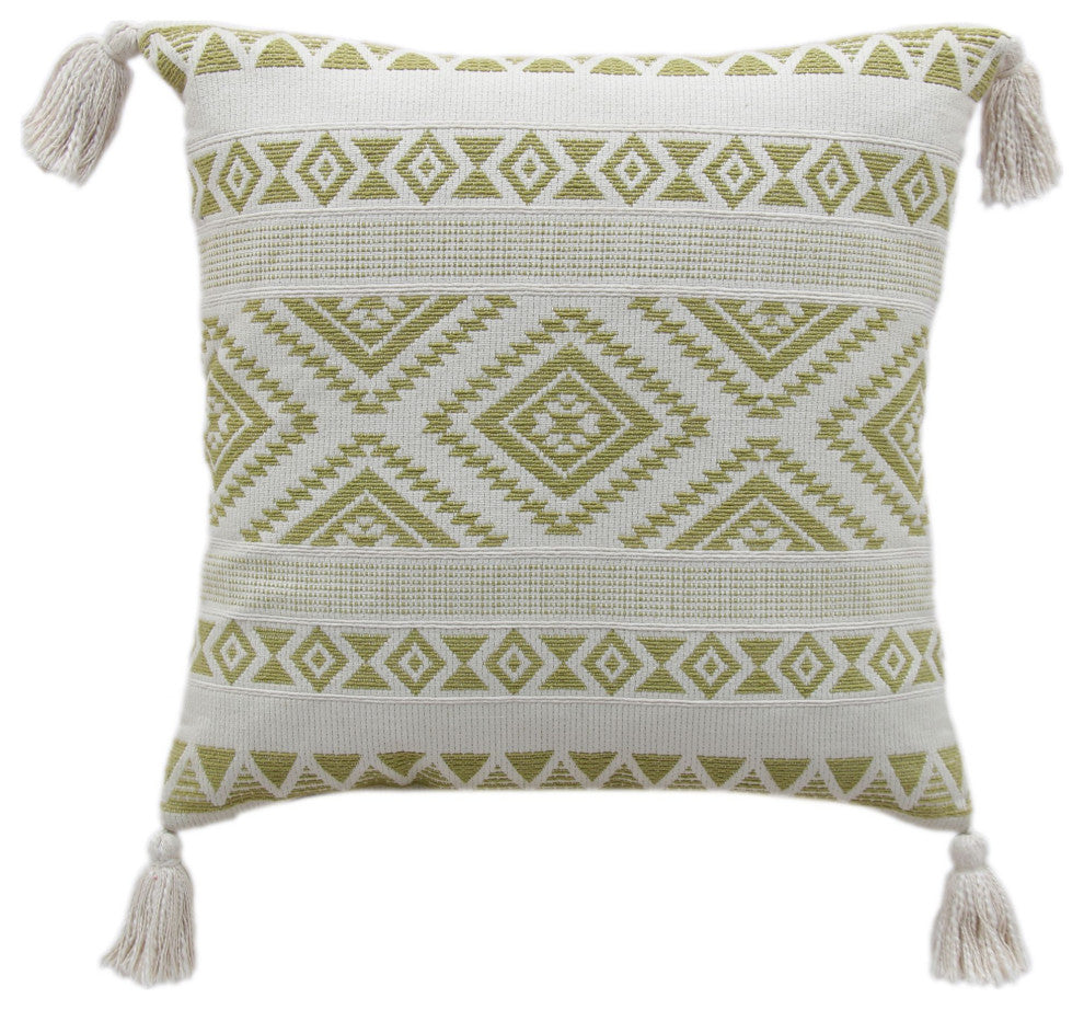 Yellow Machine Woven with Tassels Bunche Throw Pillow, 20" x 20"