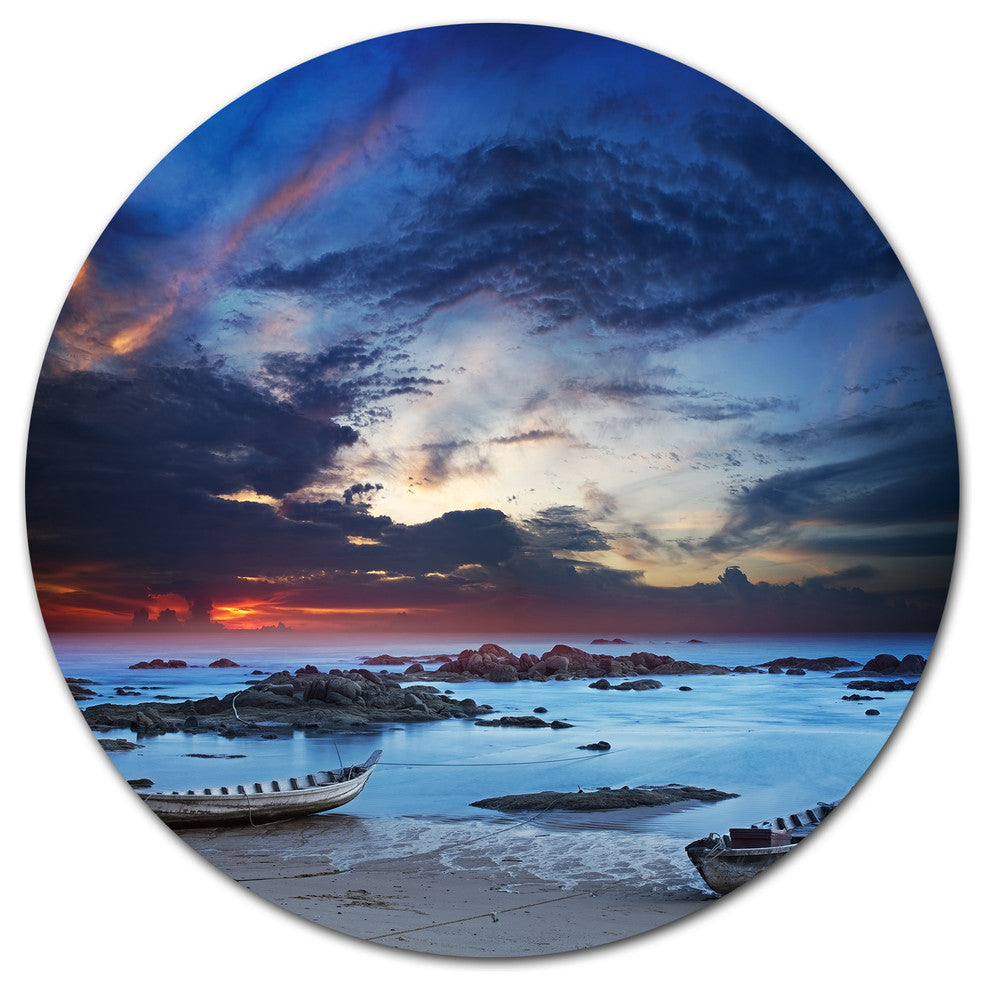 Colorful Traditional Asian Boats, Landscape Round Wall Art, 11"
