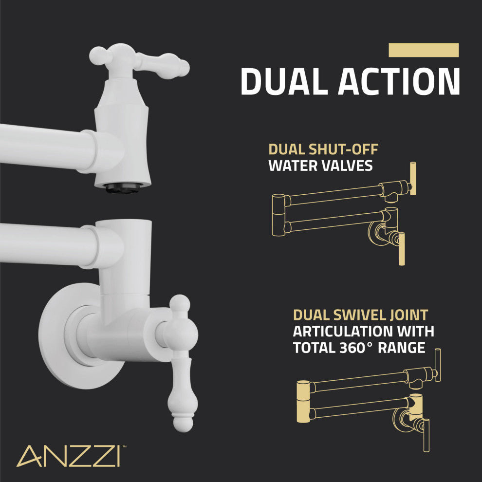 Marca 360-Degree 24" Wall Mounted Pot Filler With Dual Swivel, Matte White