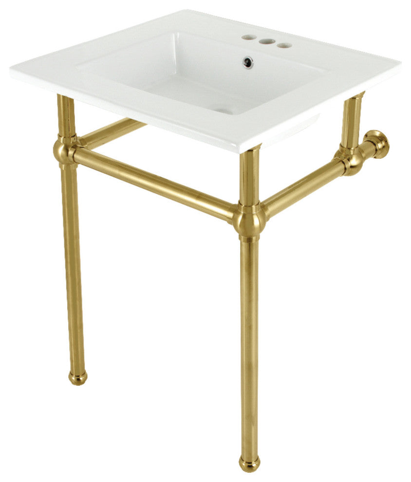 Kingston Brass KVBH25227W4B7 25" Console Sink, Legs, 4", 3 Hole