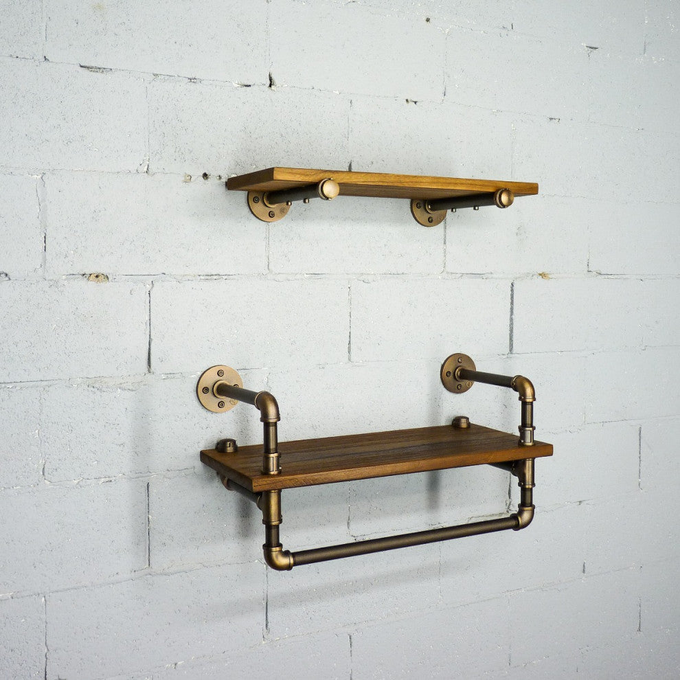 Austin Farmhouse Industrial 24" and 27" Wide 2-Piece Shelf Rack, Rustic Bronze