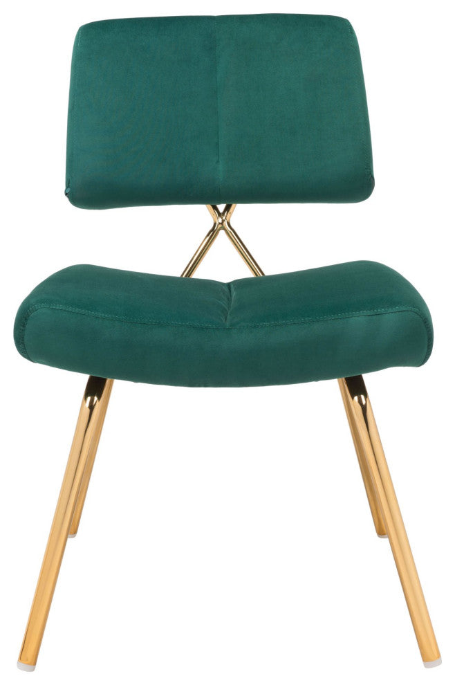 Dining Chair, Set of 2, Steel Metal, Fabric, Green, Gold, Kitchen Cafe Bistro