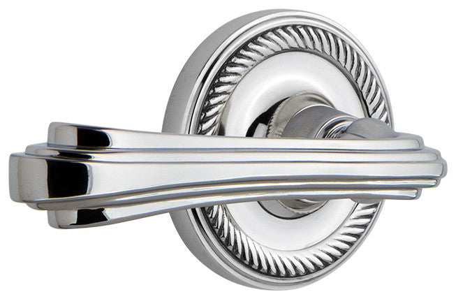 Rope Rose With Fleur Lever, Bright Chrome, Passage, Left-Handed