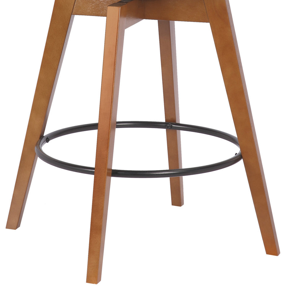 Baylor Swivel Wood Stool, Faux Leather, Cream/Walnut, 26" Counter Height