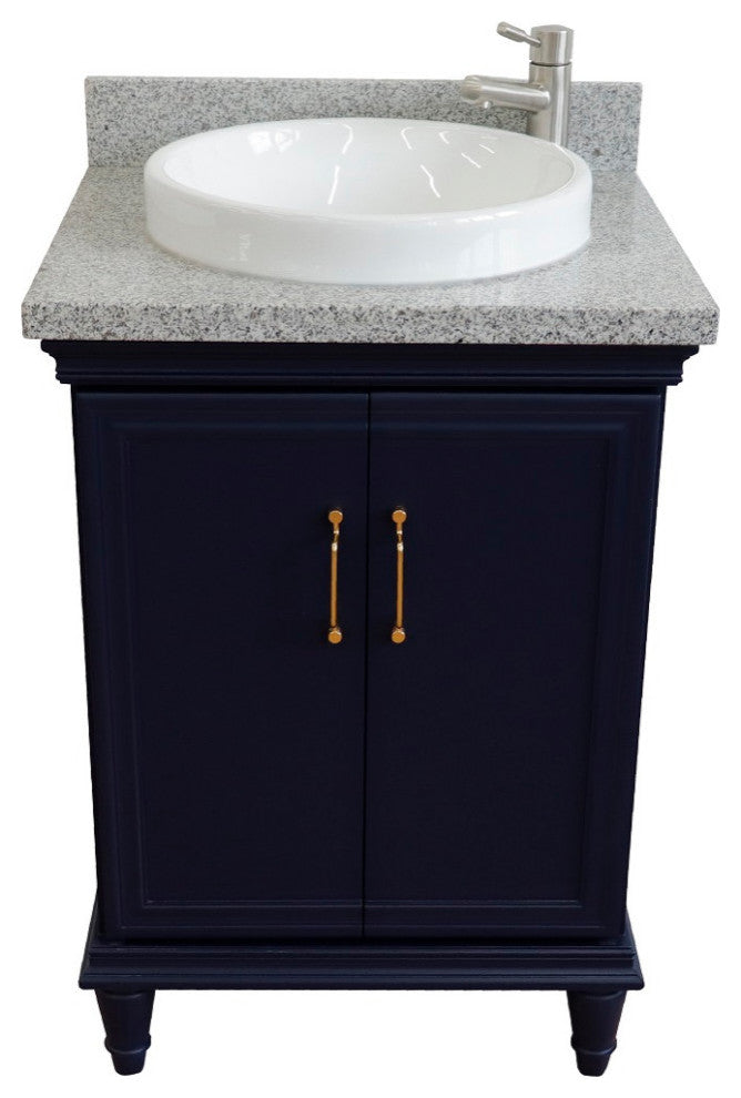 25" Single Vanity, Blue Finish With Gray Granite And Round Sink