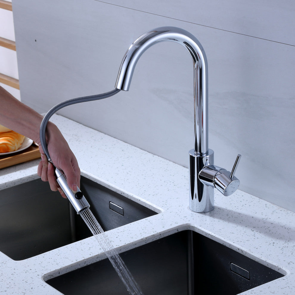 Luxier KTS21-T Single-Handle Pull-Down Sprayer Kitchen Faucet, Chrome
