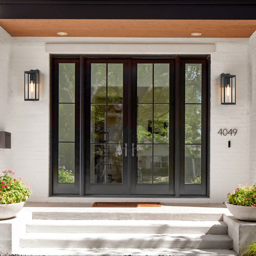 16.5" H 1-Light Dusk to Dawn Black Outdoor Wall Lantern Sconce